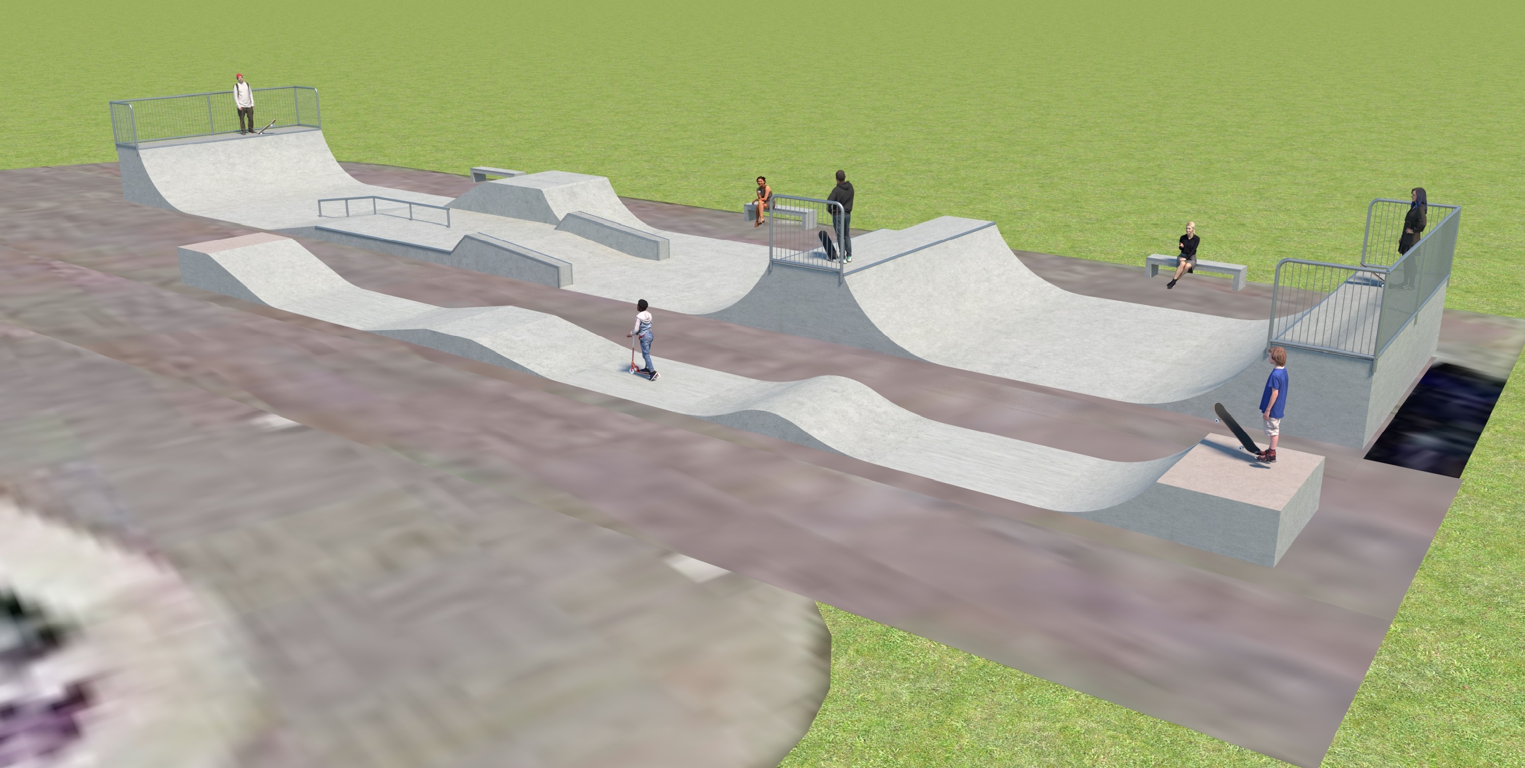 Concept image of residents using Spa Road skatepark design