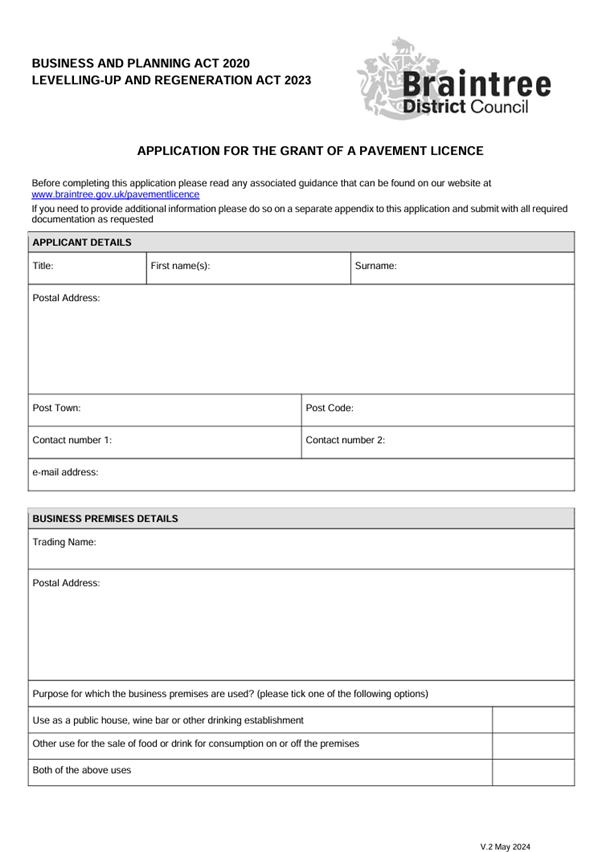 Application for the grant of a Pavement Licence – Braintree District ...