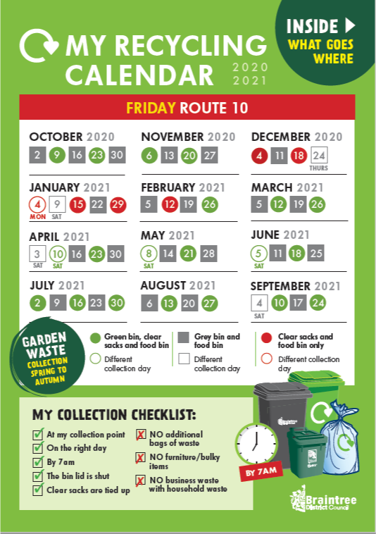 Route 10 collection calendar download Braintree District Council