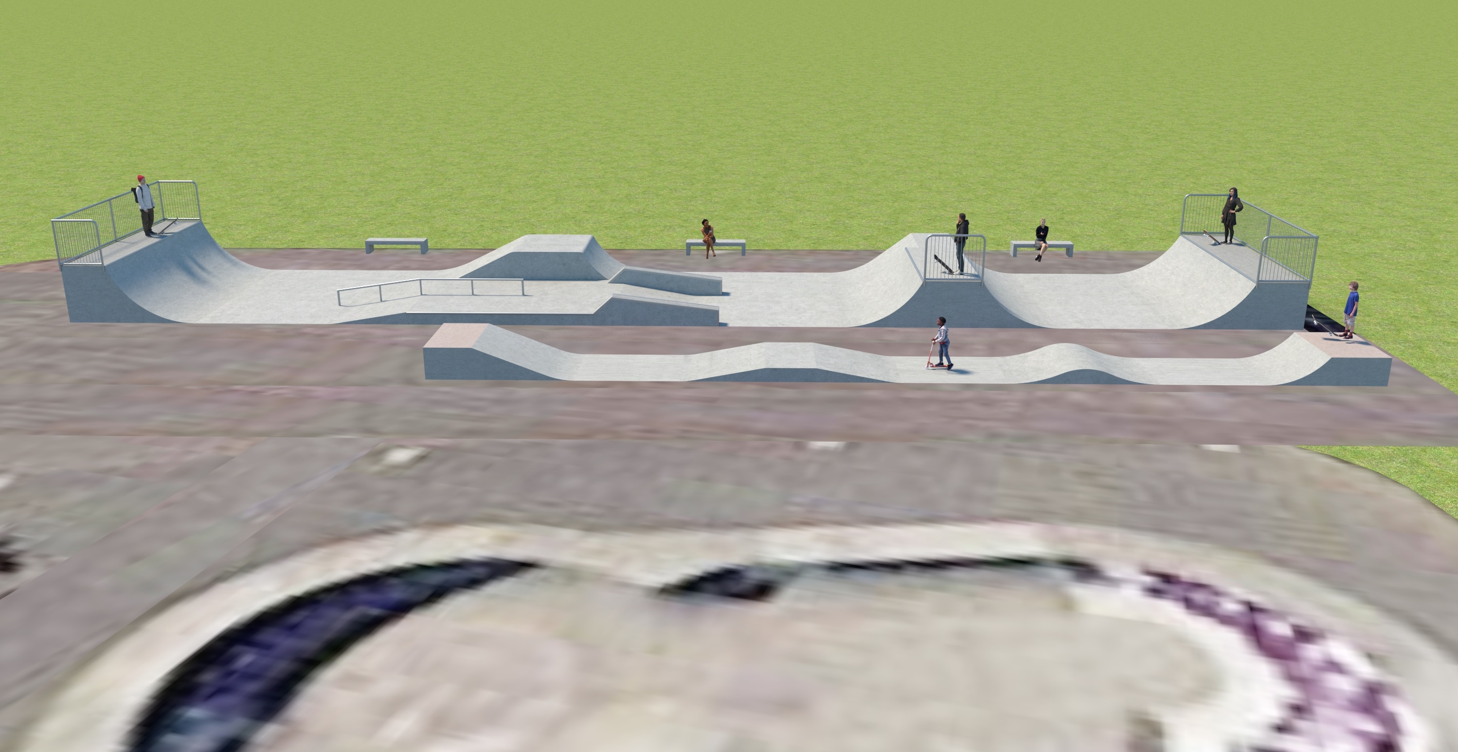 Concept image of full Spa Road skatepark design