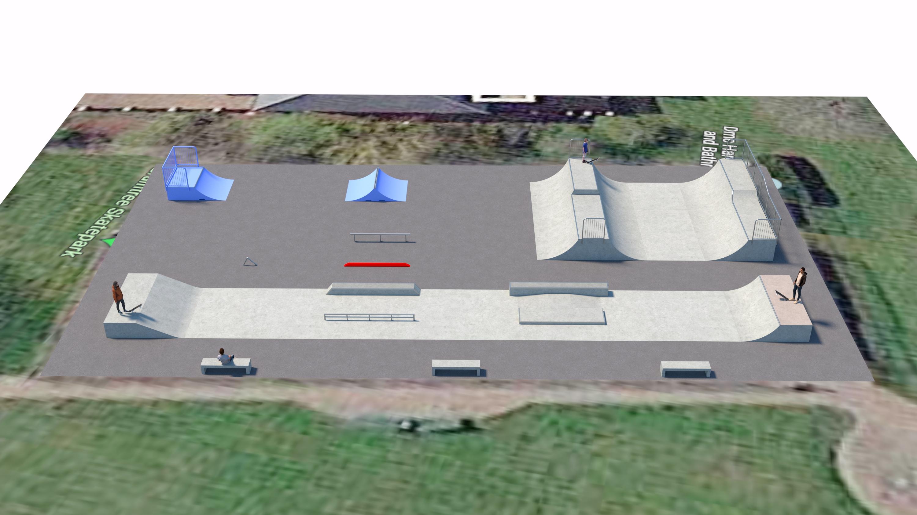 image shows artist's drawing of new skatepark design concept